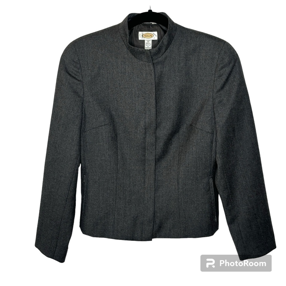 Talbots Charcoal Gray Collarless Wool Blend Blazer